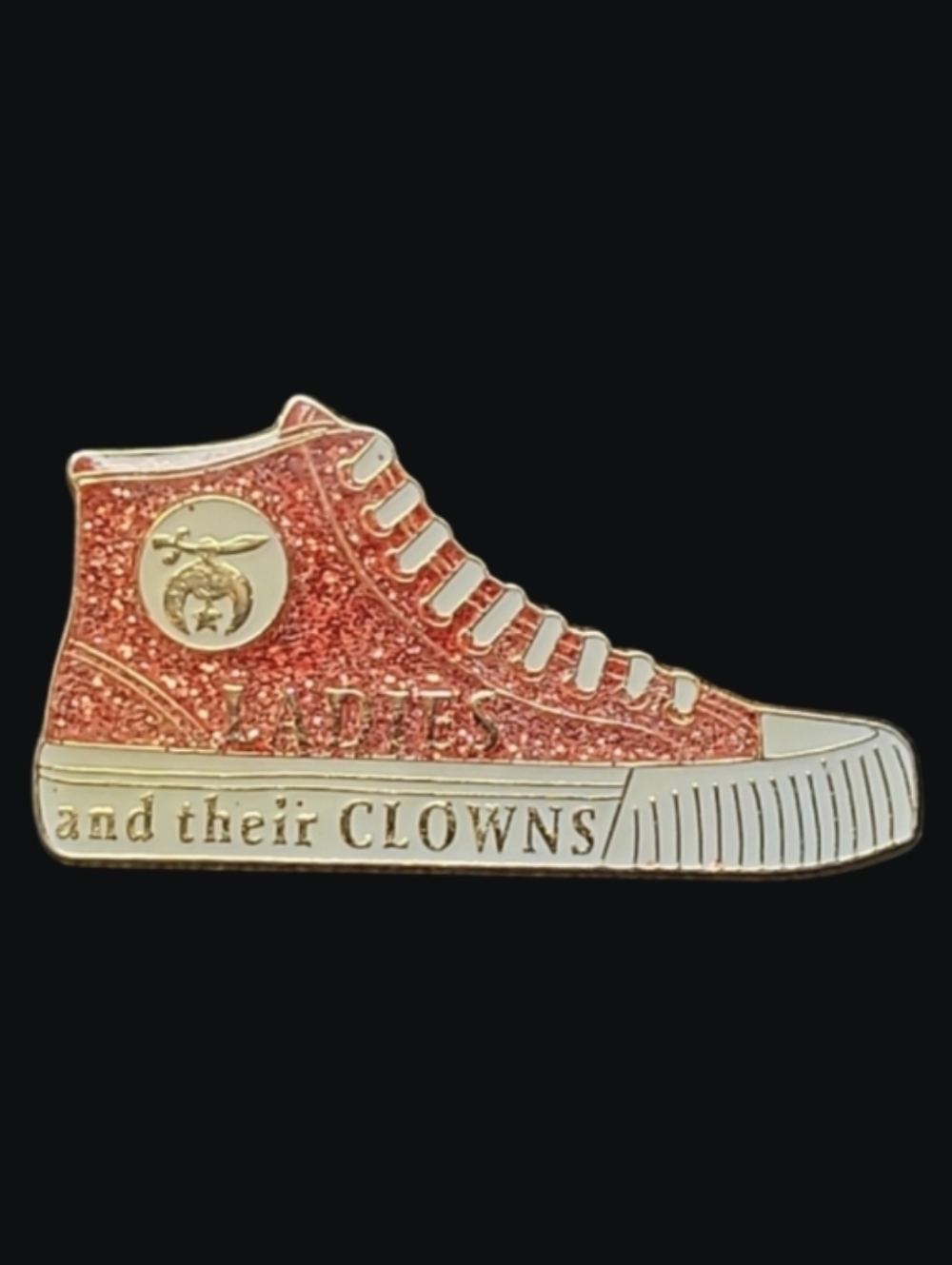 Shriners Red Glitter High-Top Sneaker Lapel Pin "Ladies And Their Clowns"